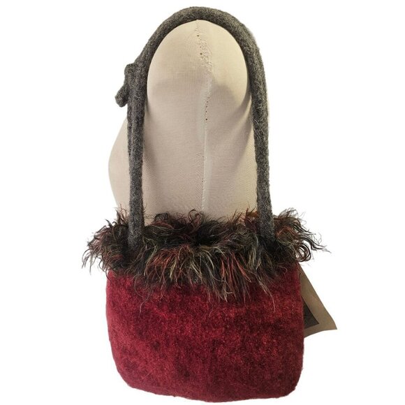 Handmade Felted Wool Shoulder Bag Small Fringed Tote Wine Gray NWT - Picture 3 of 11